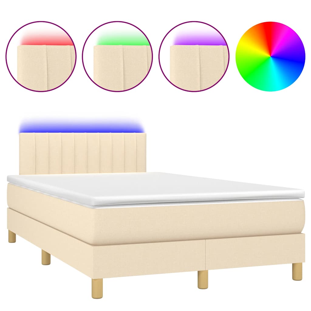 Boxspring met matras en LED stof crèmekleurig 120x190 cm – afbeelding 2