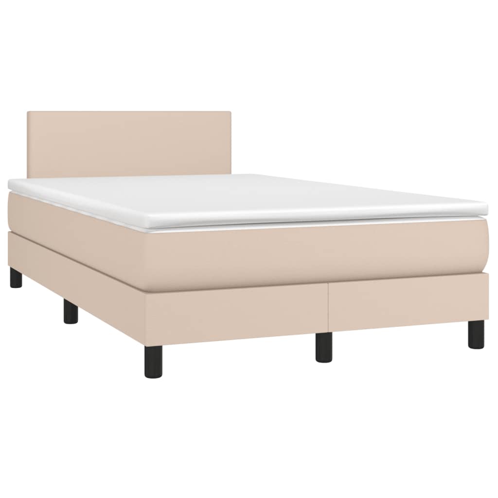 Boxspring met matras en LED kunstleer cappuccinokleur 120x190cm – afbeelding 1
