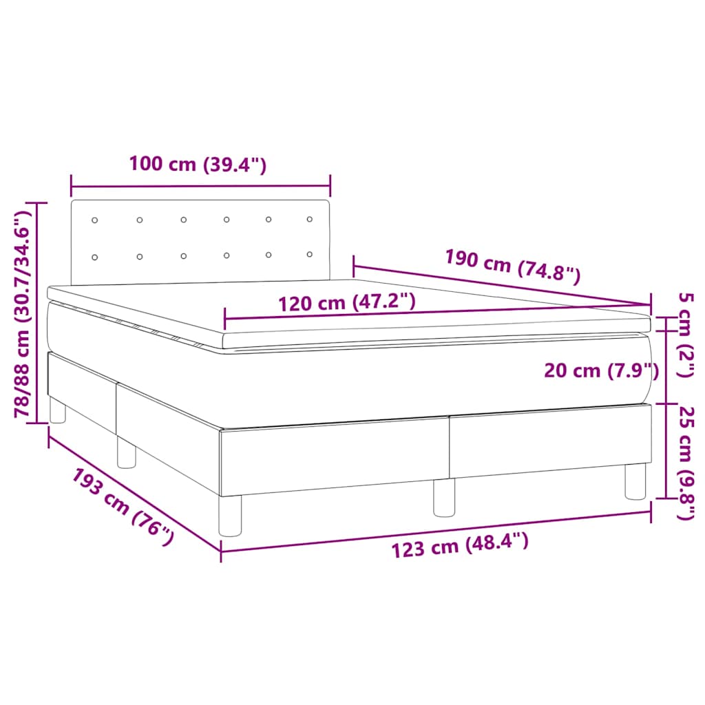Boxspring met matras en LED kunstleer cappuccinokleur 120x190cm – afbeelding 11