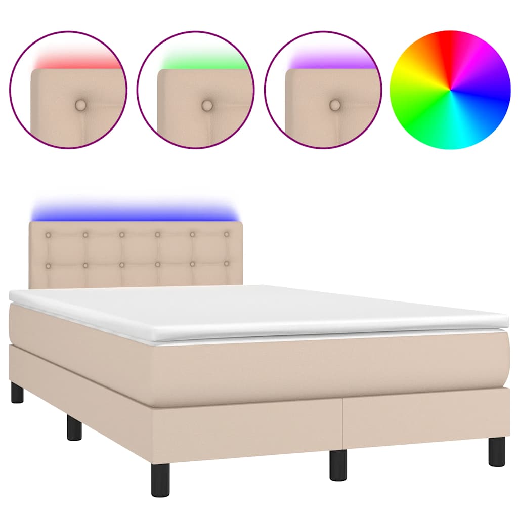 Boxspring met matras en LED kunstleer cappuccinokleur 120x190cm – afbeelding 2