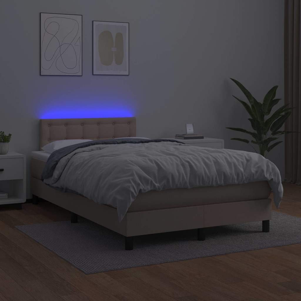 Boxspring met matras en LED kunstleer cappuccinokleur 120x190cm – afbeelding 4