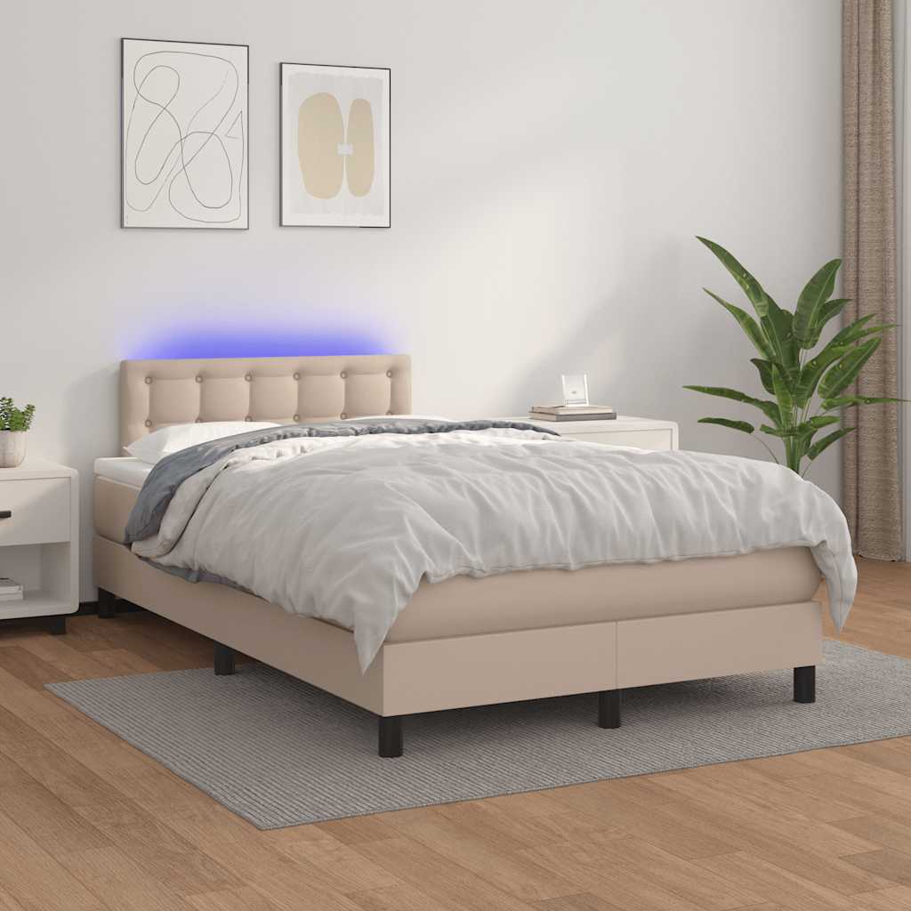 Boxspring met matras en LED kunstleer cappuccinokleur 120x190cm – afbeelding 5