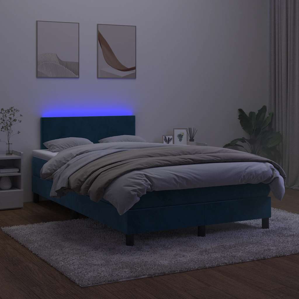 Boxspring met matras en LED fluweel donkerblauw 120x190 cm – afbeelding 1