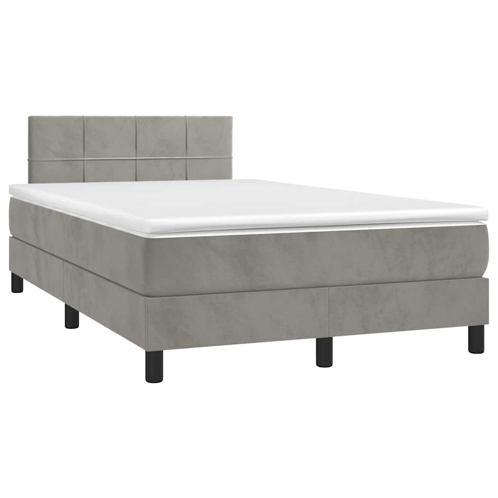 Boxspring met matras en LED fluweel lichtgrijs 120x190 cm – afbeelding 1