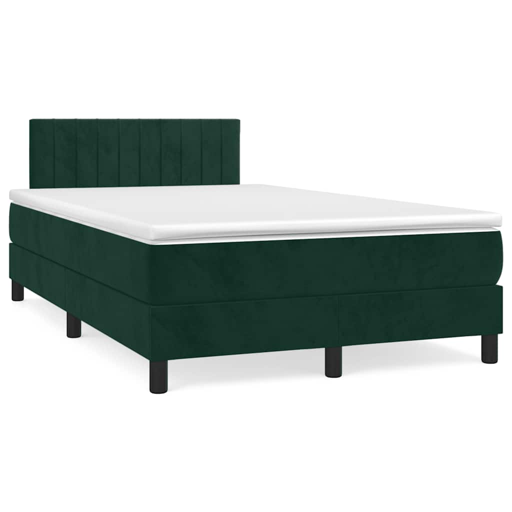 Boxspring met matras en LED fluweel donkergroen 120x190 cm – afbeelding 1