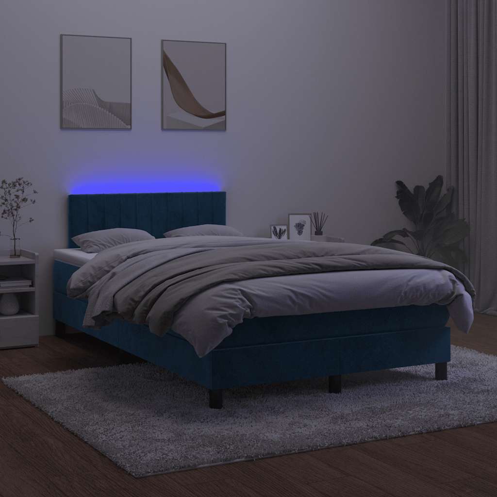 Boxspring met matras en LED fluweel donkerblauw 120x190 cm – afbeelding 1