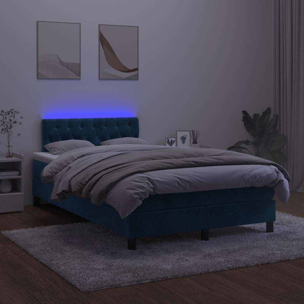 Boxspring met matras en LED fluweel donkerblauw 120x190 cm – afbeelding 1