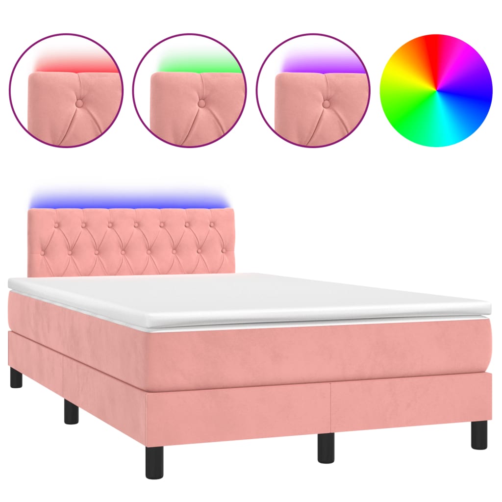 Boxspring met matras en LED fluweel roze 120x190 cm – afbeelding 2
