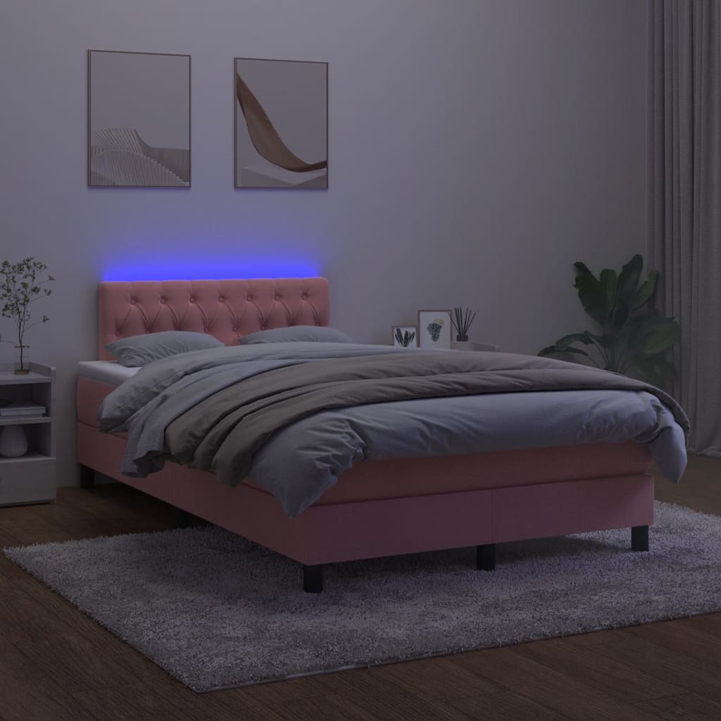 Boxspring met matras en LED fluweel roze 120x190 cm – afbeelding 4