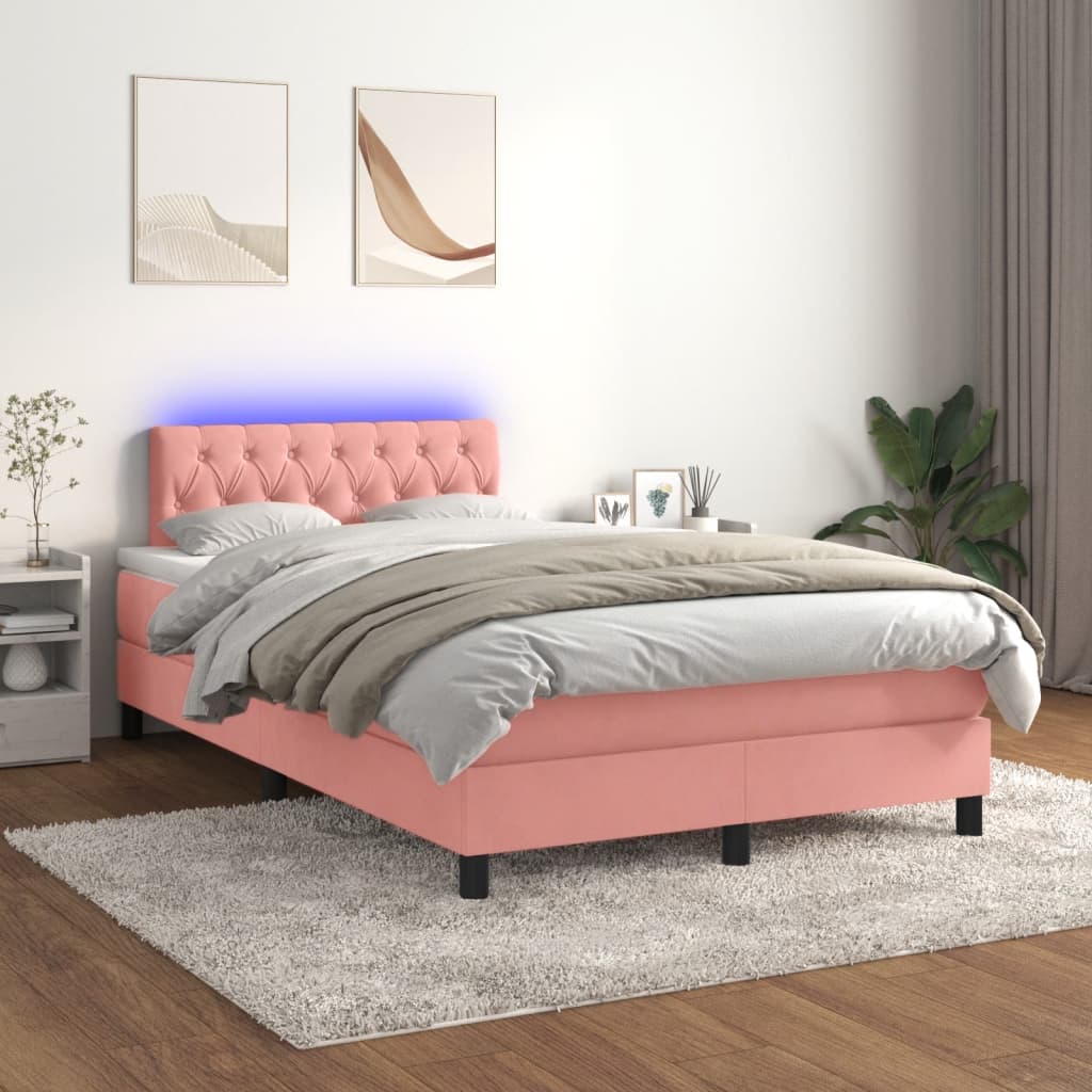 Boxspring met matras en LED fluweel roze 120x190 cm – afbeelding 5