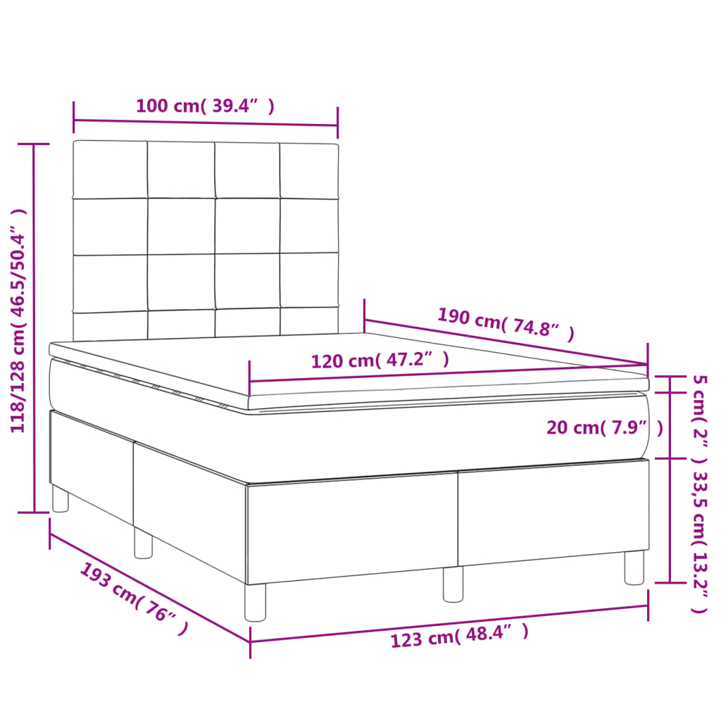 Boxspring met matras en LED stof crèmekleurig 120x190 cm – afbeelding 11