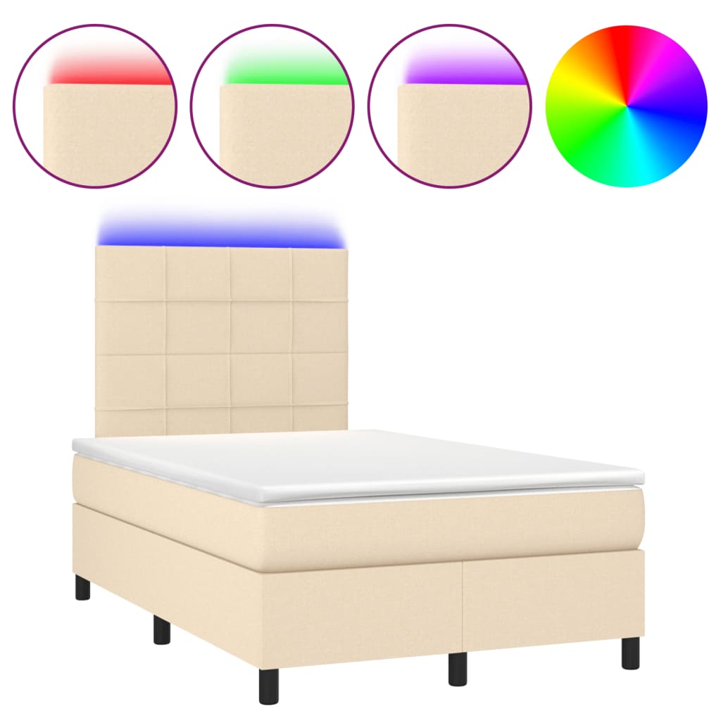 Boxspring met matras en LED stof crèmekleurig 120x190 cm – afbeelding 2