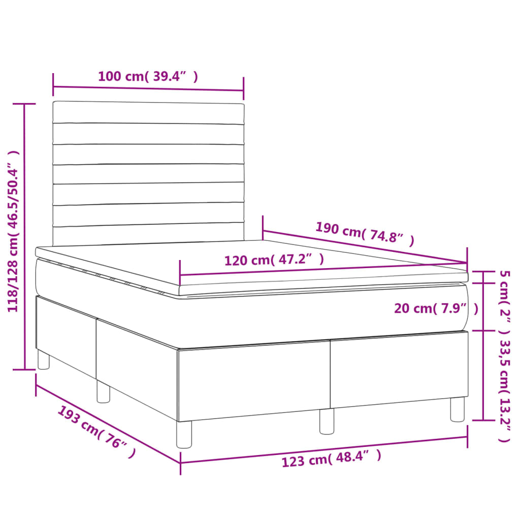Boxspring met matras en LED stof taupe 120x190 cm – afbeelding 11