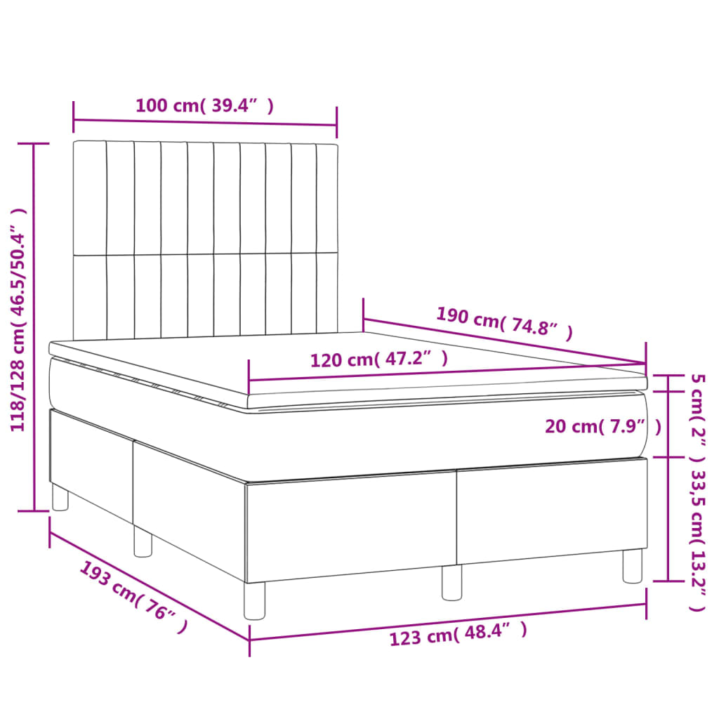 Boxspring met matras en LED stof crèmekleurig 120x190 cm – afbeelding 11