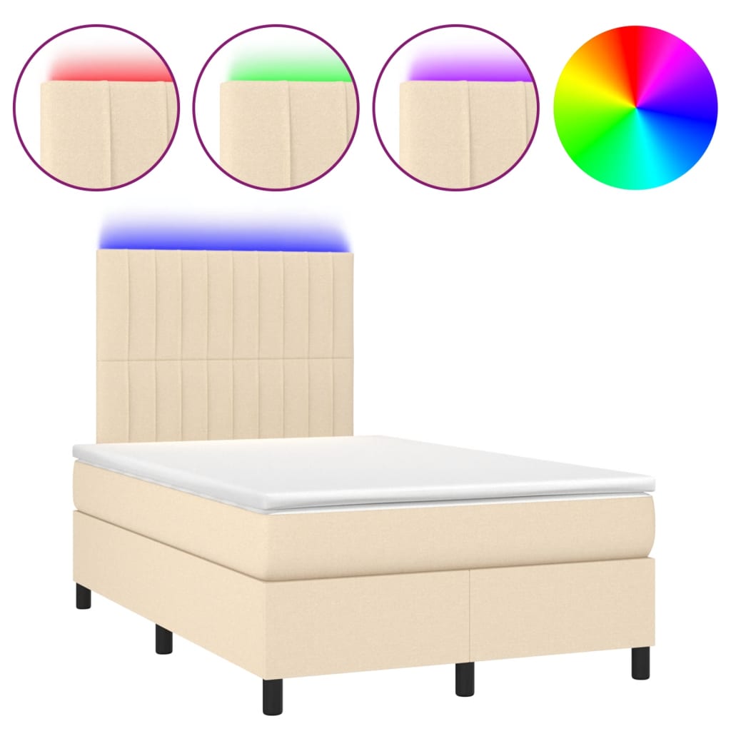 Boxspring met matras en LED stof crèmekleurig 120x190 cm – afbeelding 2