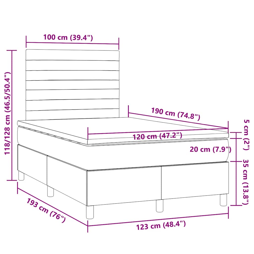 Boxspring met matras en LED stof taupe 120x190 cm – afbeelding 11