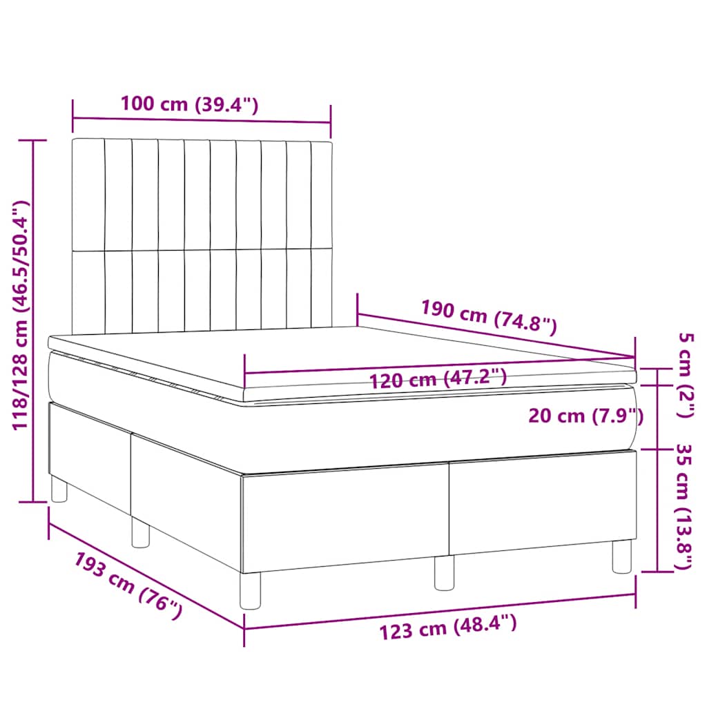 Boxspring met matras en LED stof crèmekleurig 120x190 cm – afbeelding 11
