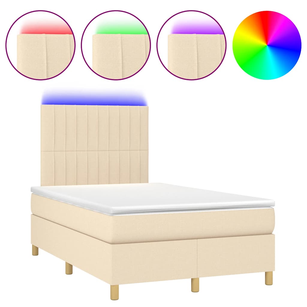 Boxspring met matras en LED stof crèmekleurig 120x190 cm – afbeelding 2