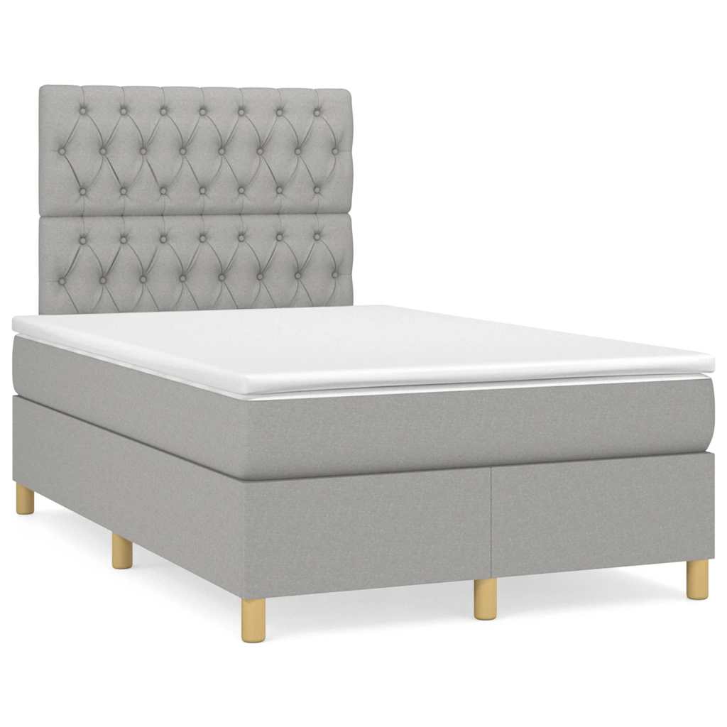 Boxspring met matras en LED stof lichtgrijs 120x190 cm – afbeelding 1