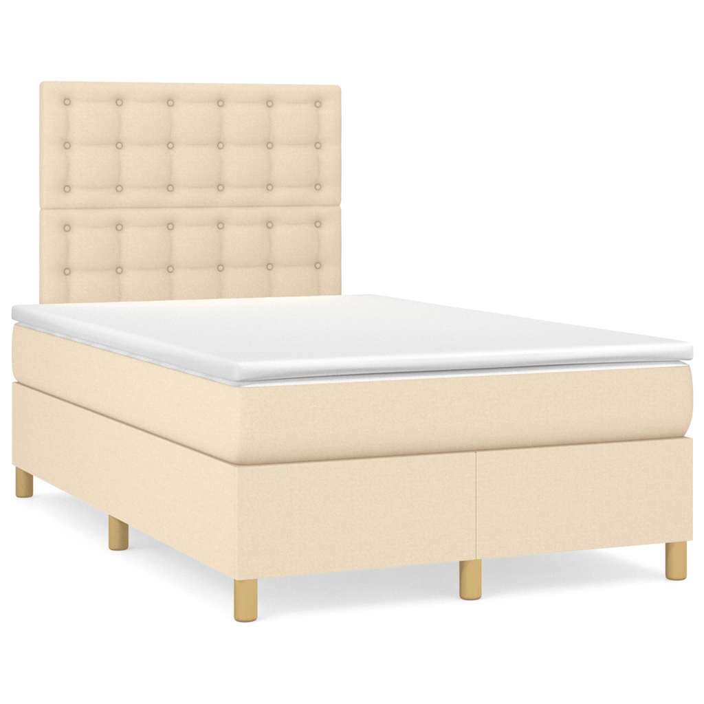 Boxspring met matras en LED stof crèmekleurig 120x190 cm – afbeelding 1