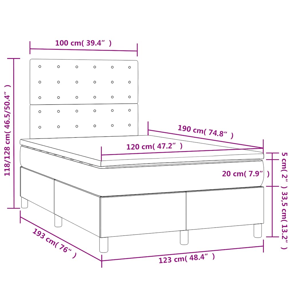 Boxspring met matras en LED stof crèmekleurig 120x190 cm – afbeelding 11