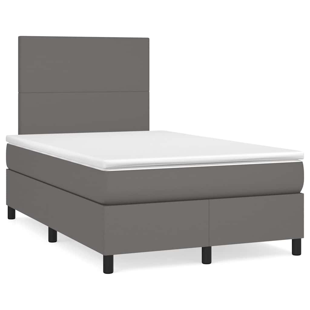Boxspring met matras en LED kunstleer grijs 120x190 cm – afbeelding 1
