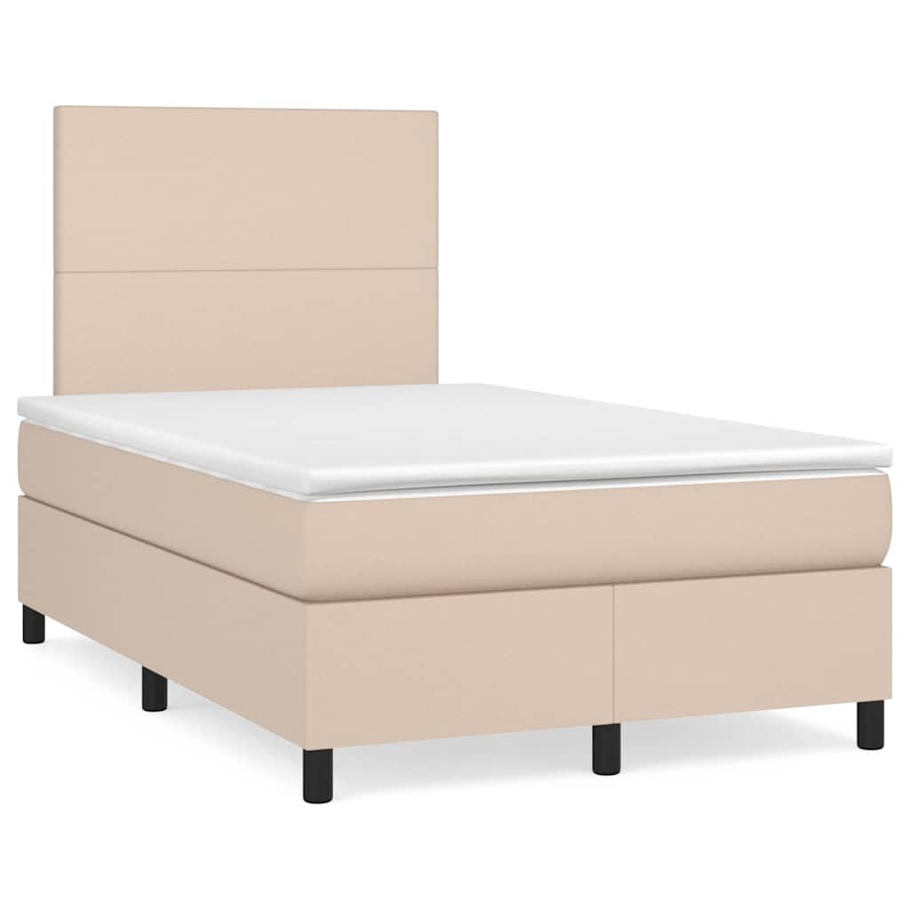 Boxspring met matras en LED kunstleer cappuccinokleur 120x190cm – afbeelding 1