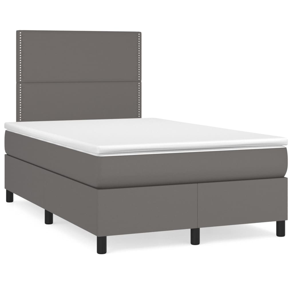 Boxspring met matras en LED kunstleer grijs 120x190 cm – afbeelding 1
