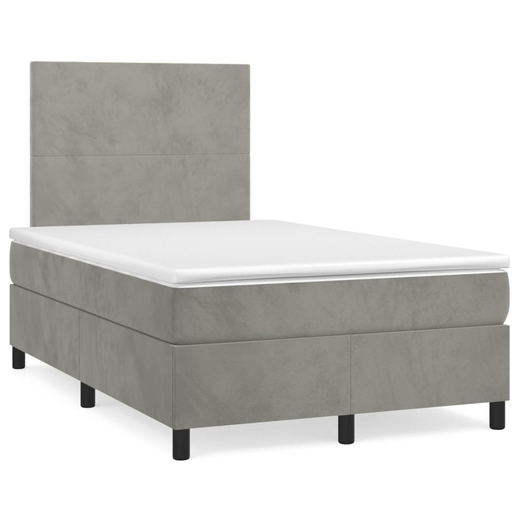 Boxspring met matras en LED fluweel lichtgrijs 120x190 cm – afbeelding 1