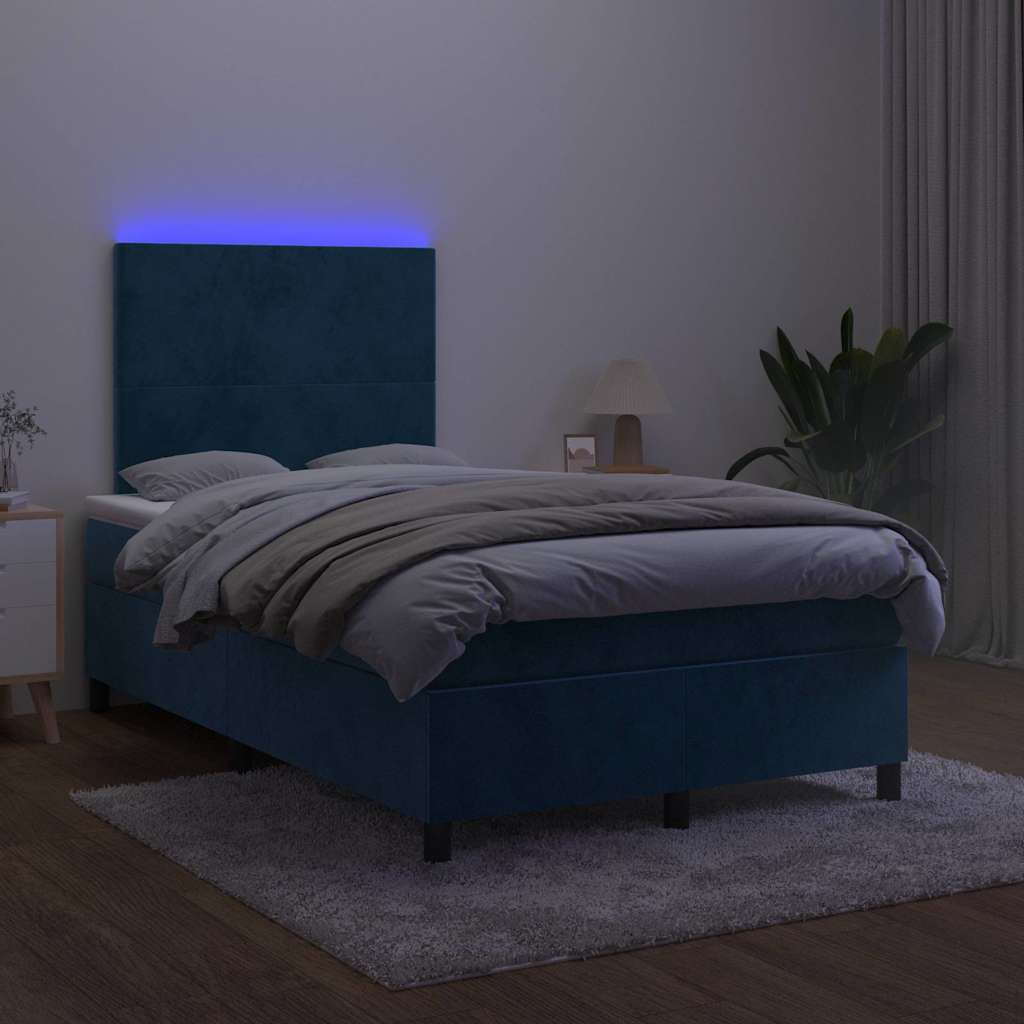 Boxspring met matras en LED fluweel donkerblauw 120x190 cm – afbeelding 1