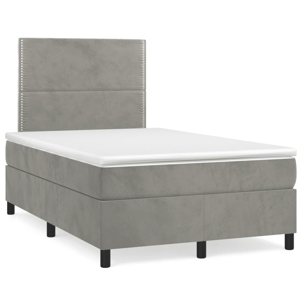 Boxspring met matras en LED fluweel lichtgrijs 120x190 cm – afbeelding 1