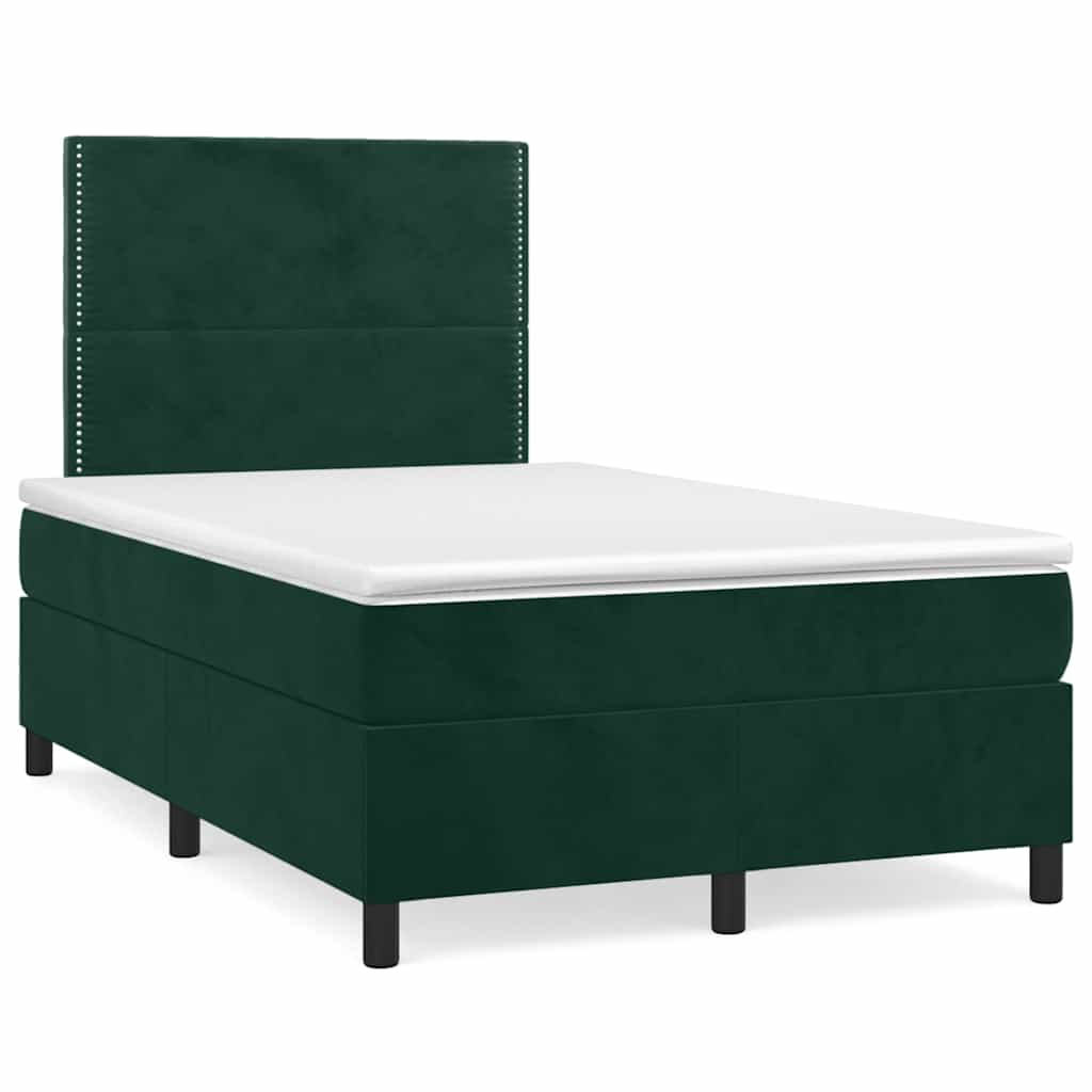 Boxspring met matras en LED fluweel donkergroen 120x190 cm – afbeelding 1