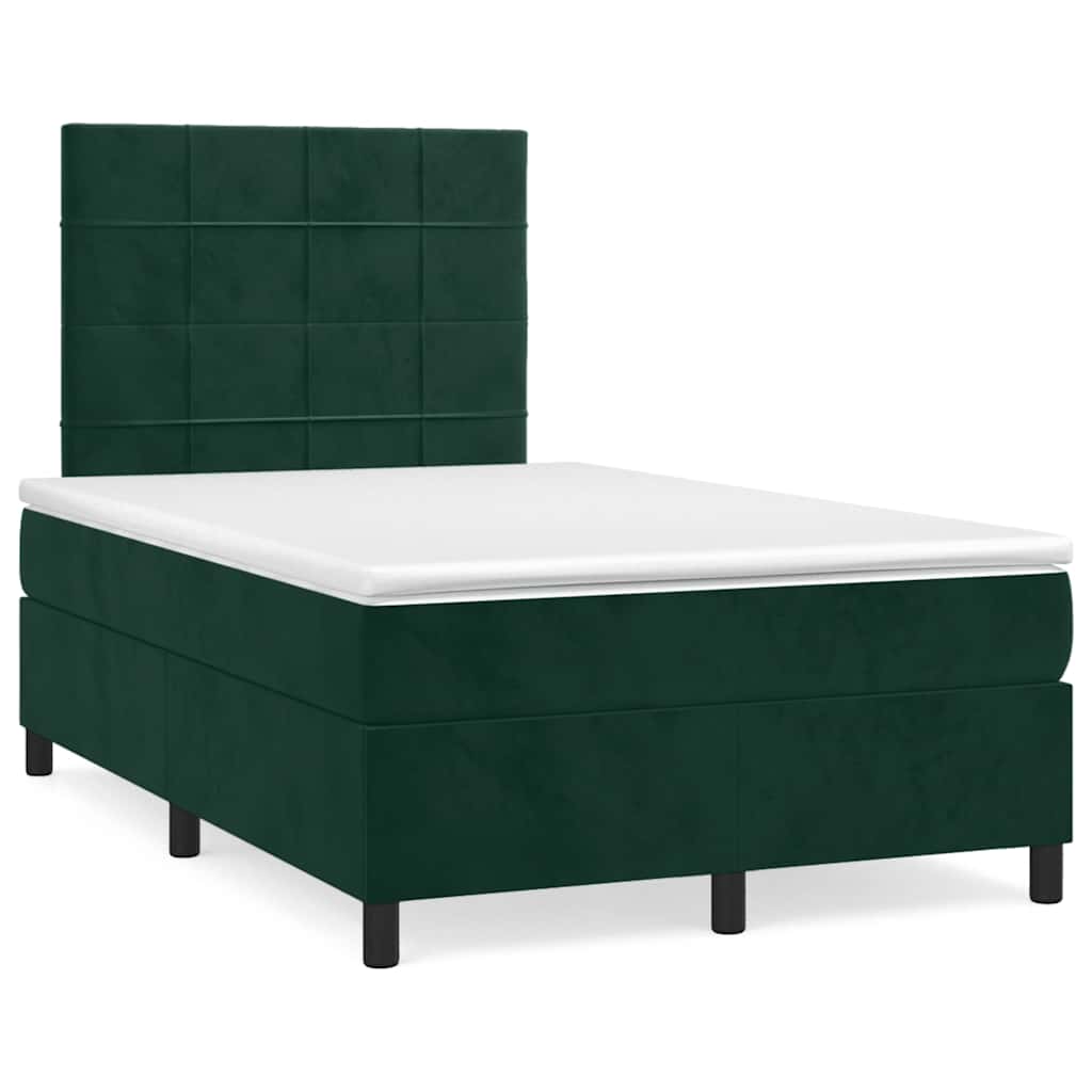 Boxspring met matras en LED fluweel donkergroen 120x190 cm – afbeelding 1
