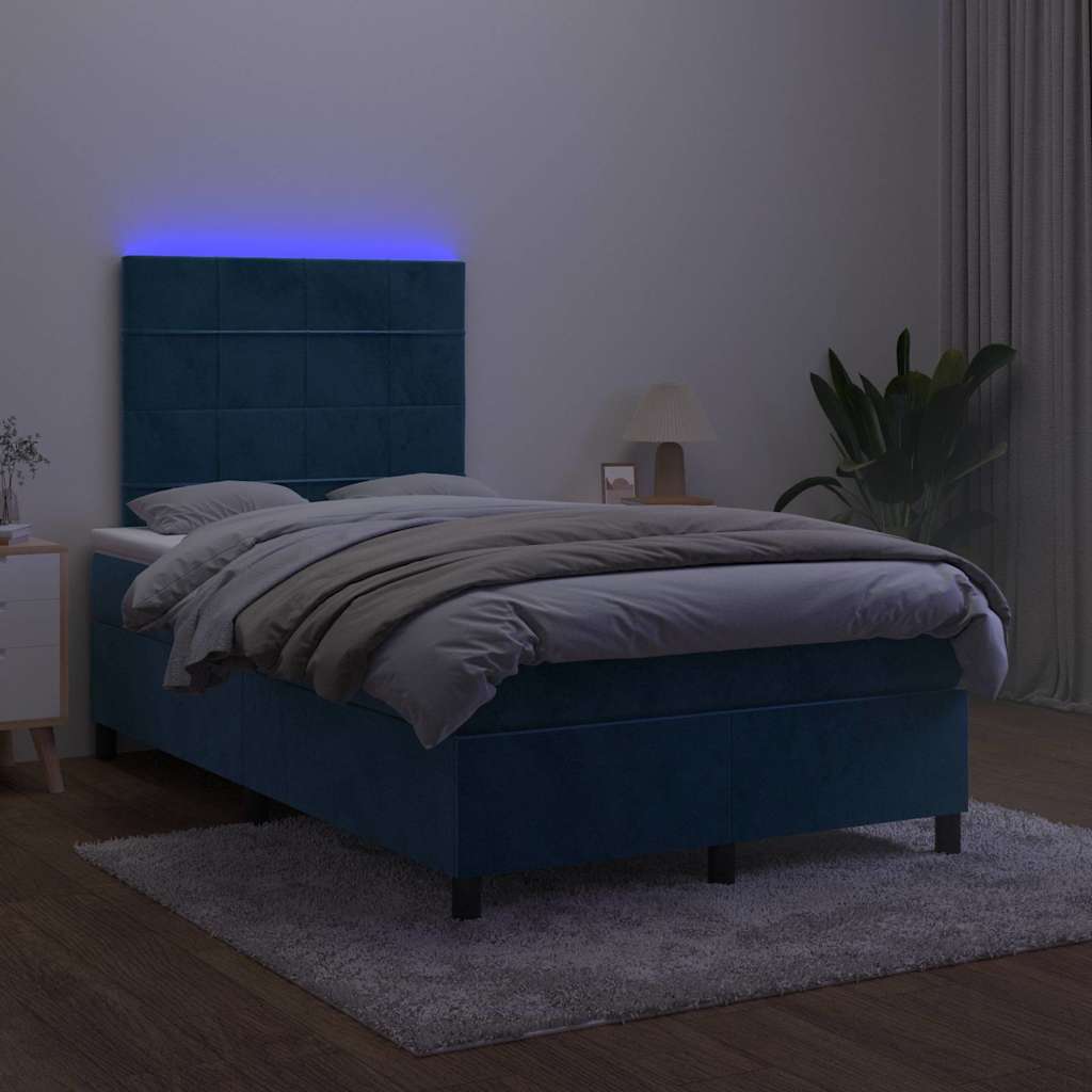 Boxspring met matras en LED fluweel donkerblauw 120x190 cm – afbeelding 1