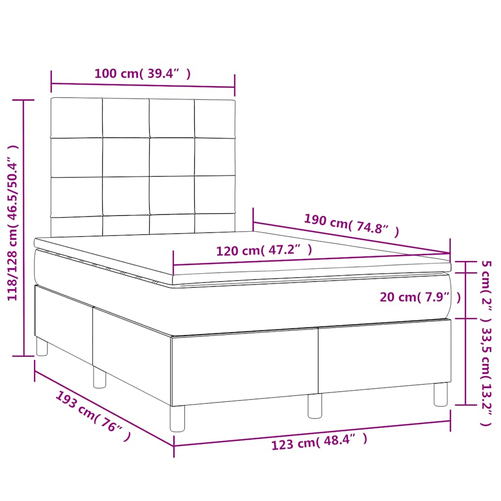 Boxspring met matras en LED fluweel donkerblauw 120x190 cm – afbeelding 11
