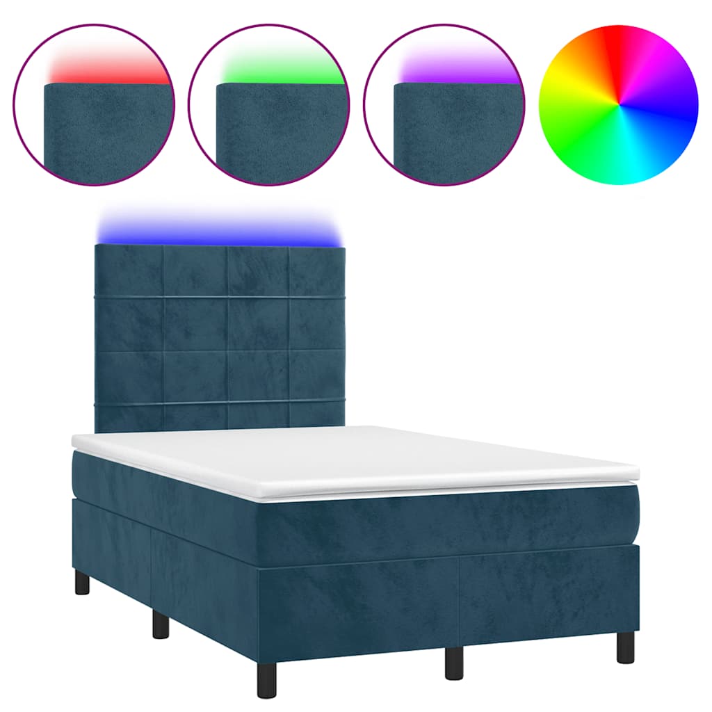 Boxspring met matras en LED fluweel donkerblauw 120x190 cm – afbeelding 2