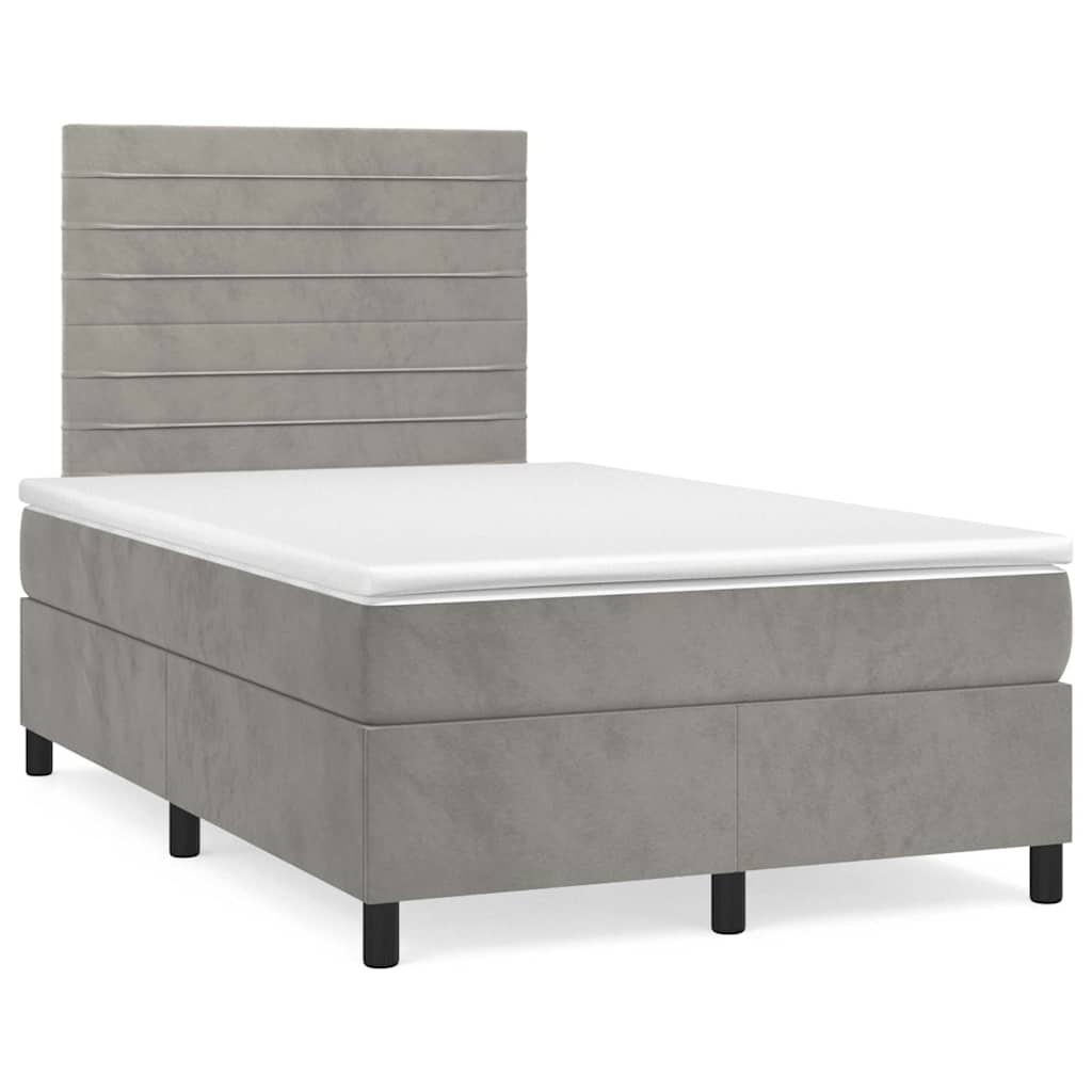Boxspring met matras en LED fluweel lichtgrijs 120x190 cm – afbeelding 1