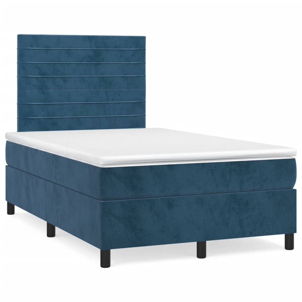 Boxspring met matras en LED fluweel donkerblauw 120x190 cm – afbeelding 1