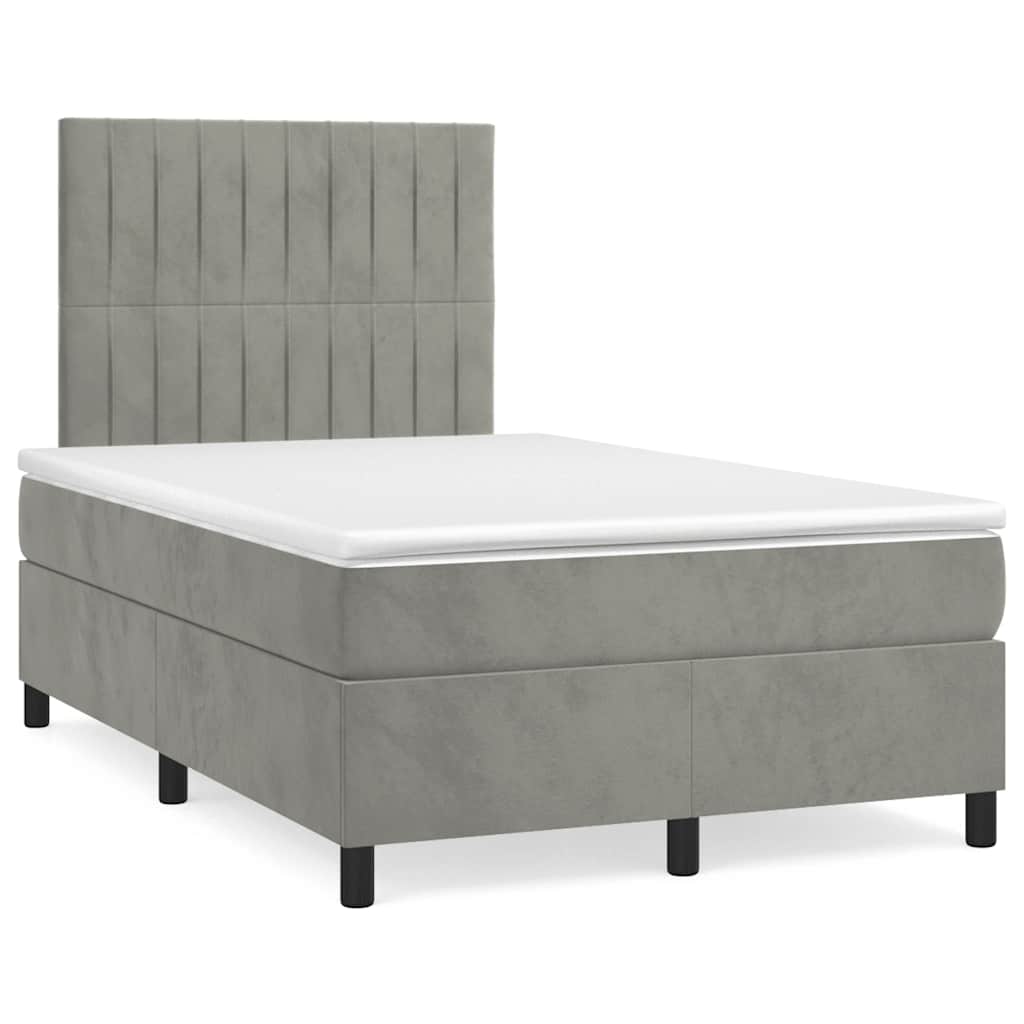 Boxspring met matras en LED fluweel lichtgrijs 120x190 cm – afbeelding 1