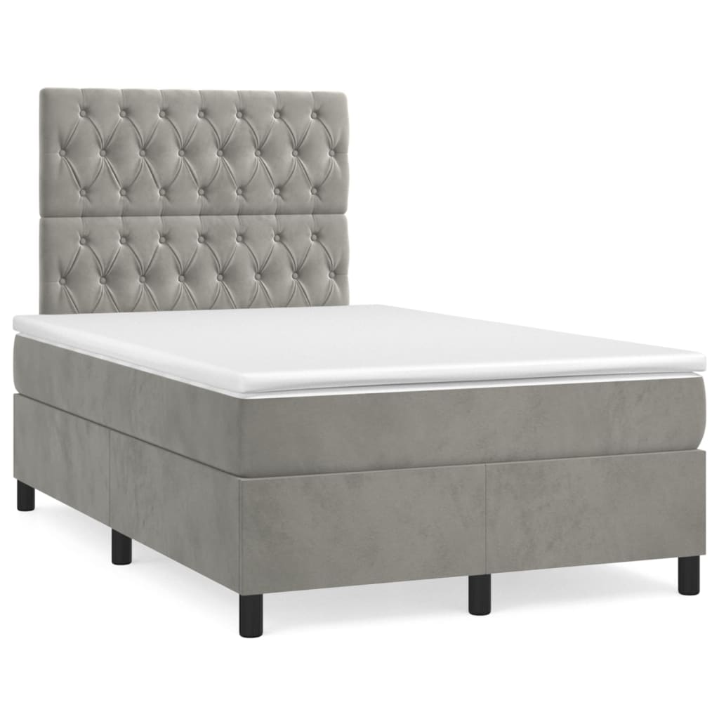 Boxspring met matras en LED fluweel lichtgrijs 120x190 cm – afbeelding 1