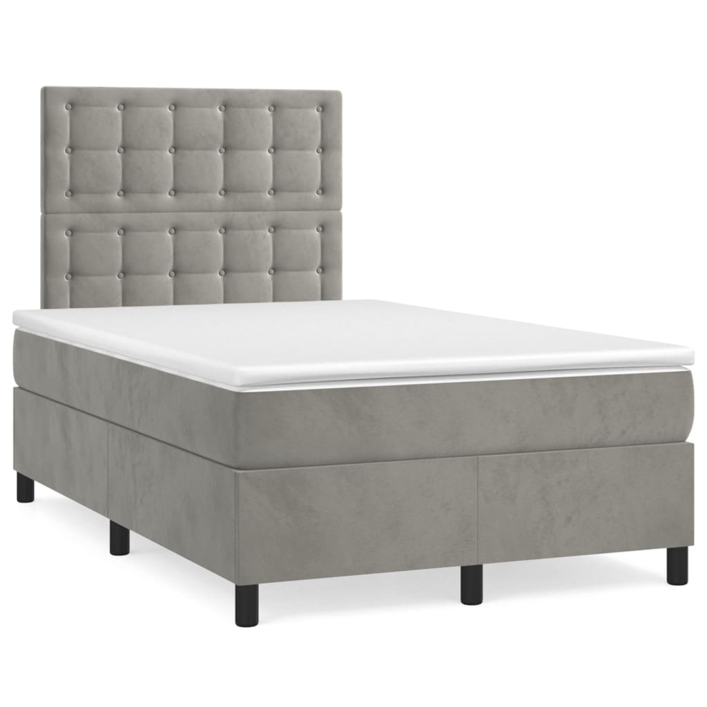Boxspring met matras en LED fluweel lichtgrijs 120x190 cm – afbeelding 1