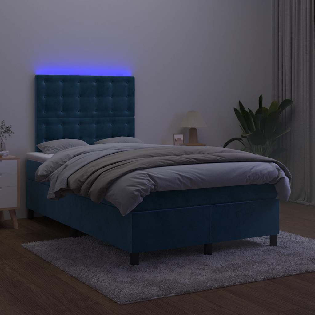 Boxspring met matras en LED fluweel donkerblauw 120x190 cm – afbeelding 1