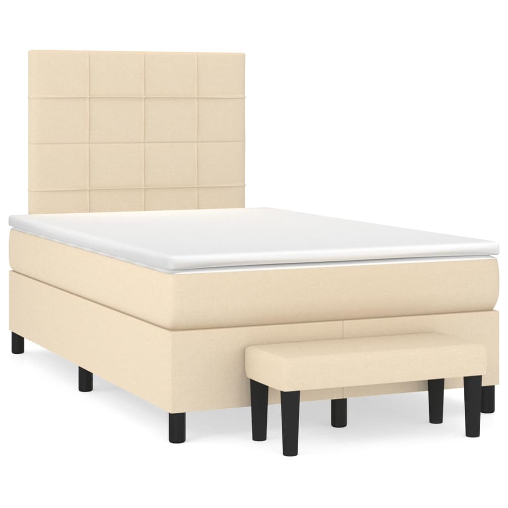 Boxspring met matras stof crèmekleurig 120x190 cm – afbeelding 1
