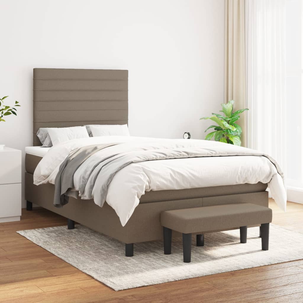 Boxspring met matras stof taupe 120x190 cm – afbeelding 3