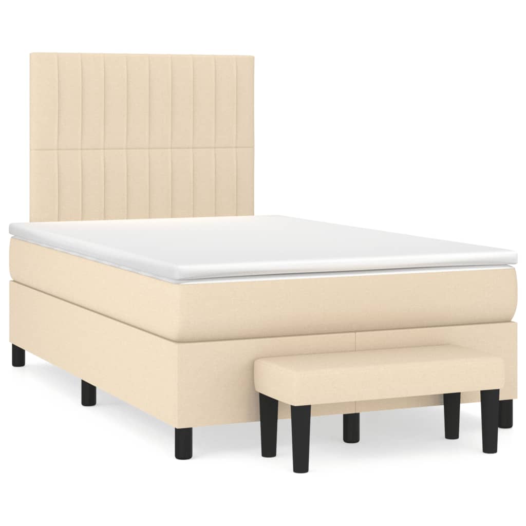 Boxspring met matras stof crèmekleurig 120x190 cm – afbeelding 1