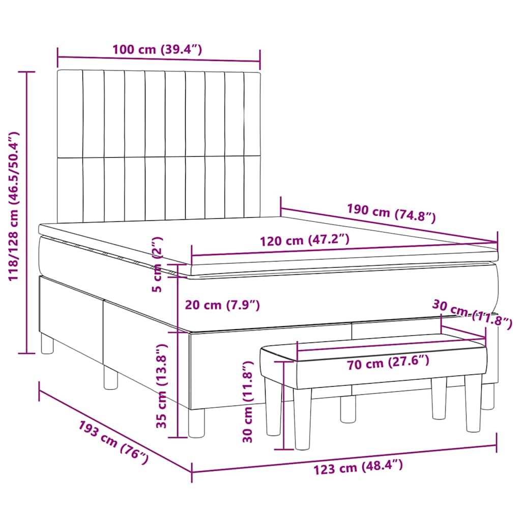 Boxspring met matras stof crèmekleurig 120x190 cm – afbeelding 10