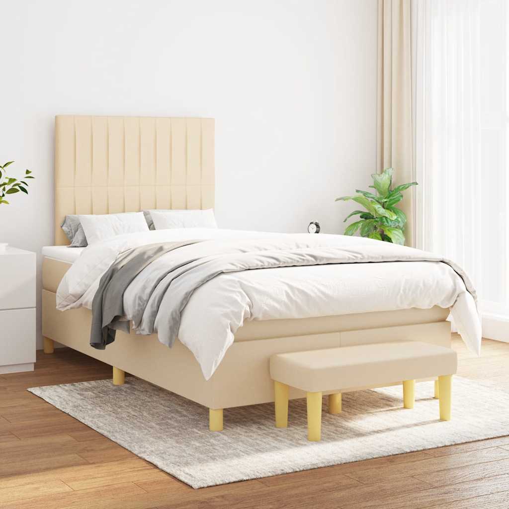 Boxspring met matras stof crèmekleurig 120x190 cm – afbeelding 3