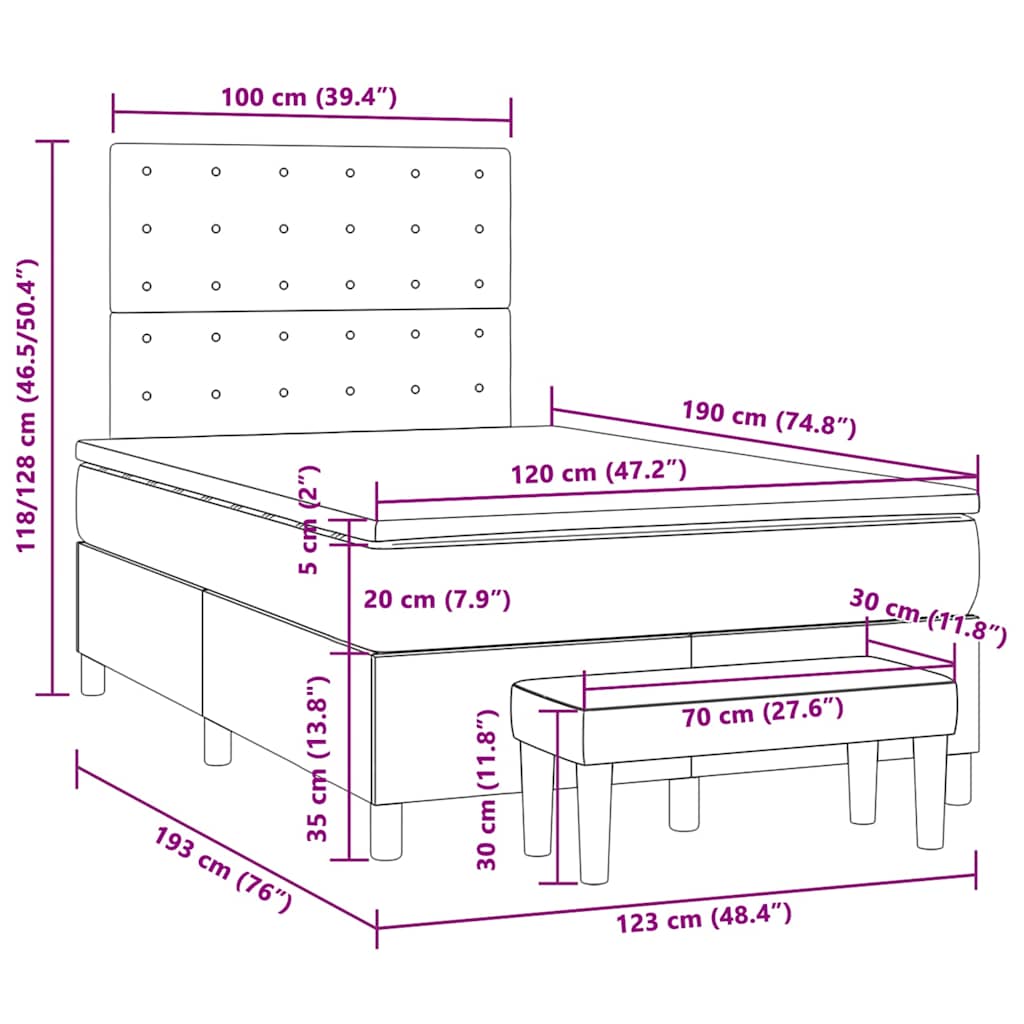 Boxspring met matras stof crèmekleurig 120x190 cm – afbeelding 10