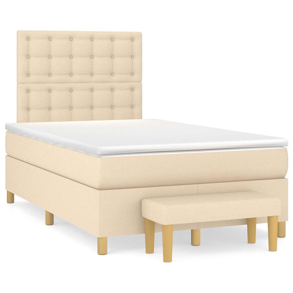 Boxspring met matras stof crèmekleurig 120x190 cm – afbeelding 2