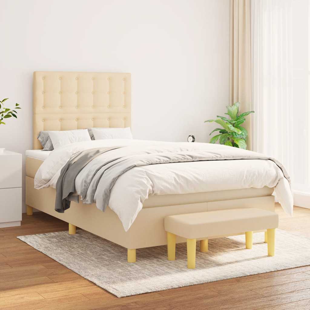 Boxspring met matras stof crèmekleurig 120x190 cm – afbeelding 3